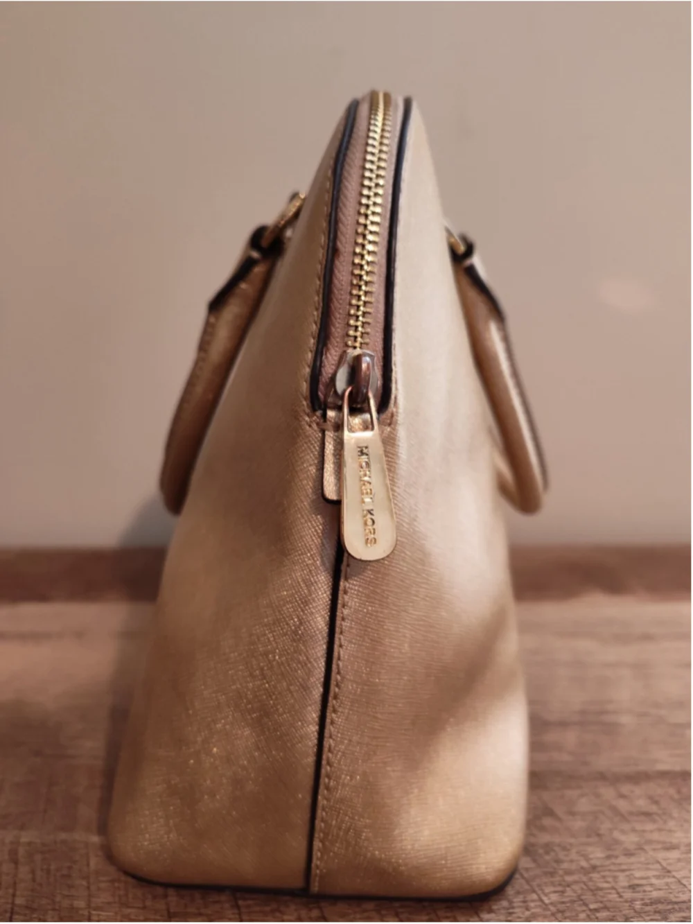 Michael Kors Gold Leather Satchel Handbag